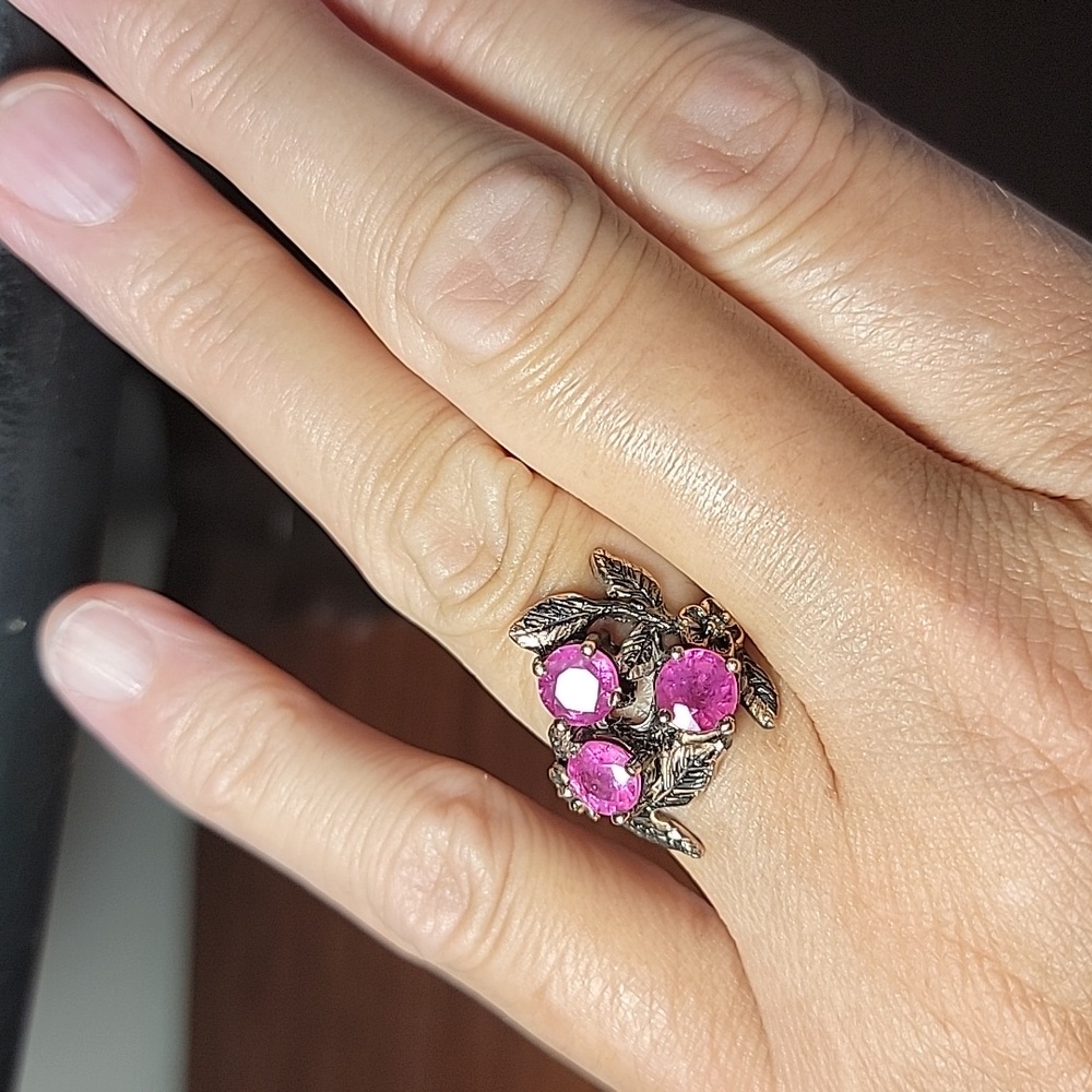 925 Sterling Silver And Natural Ruby Leaf Ring, S… - image 5